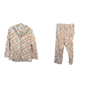 Soft Surroundings Plaid Pajama Set S Womens Ruffled Long Sleeve Pants Soft Cozy